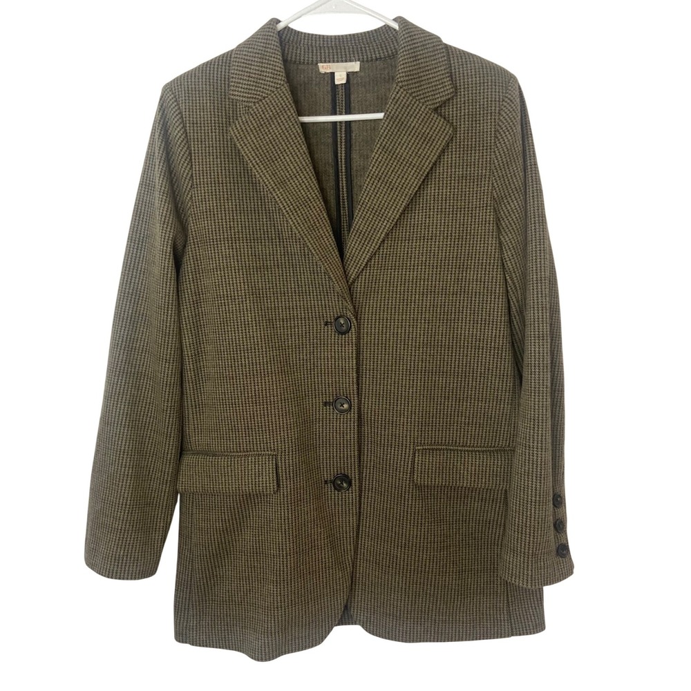 GB Houndstooth Blazer Jacket Women's Size S Brown Black Button Front